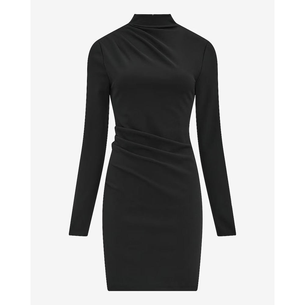 Express Women's Mock Neck Long Sleeve Draped Mini Dress - Black - Medium‎